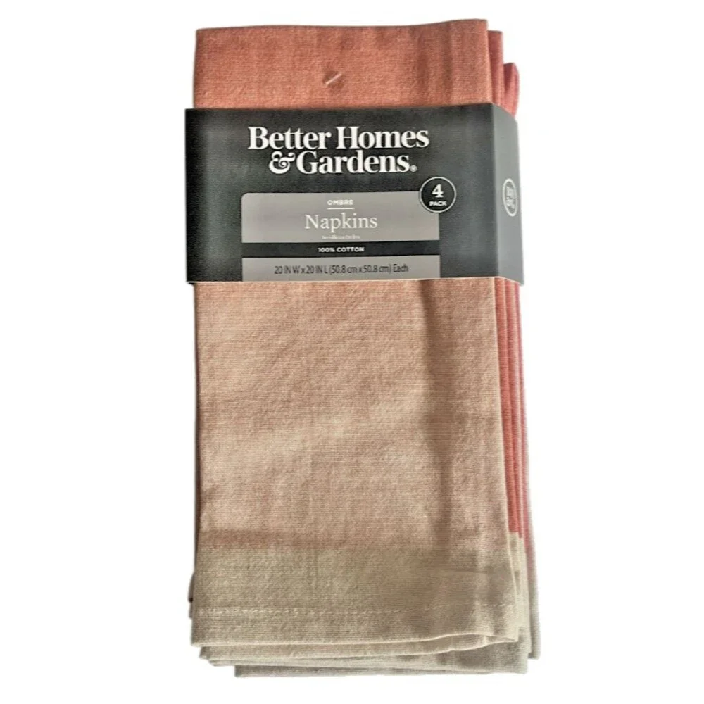 Better Homes & Gardens Ombre Fabric Napkins Cotton Pale to Dark Pink Set of 4